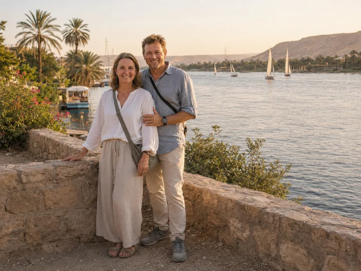 Mike en Janna aan de Nijl bij Luxor